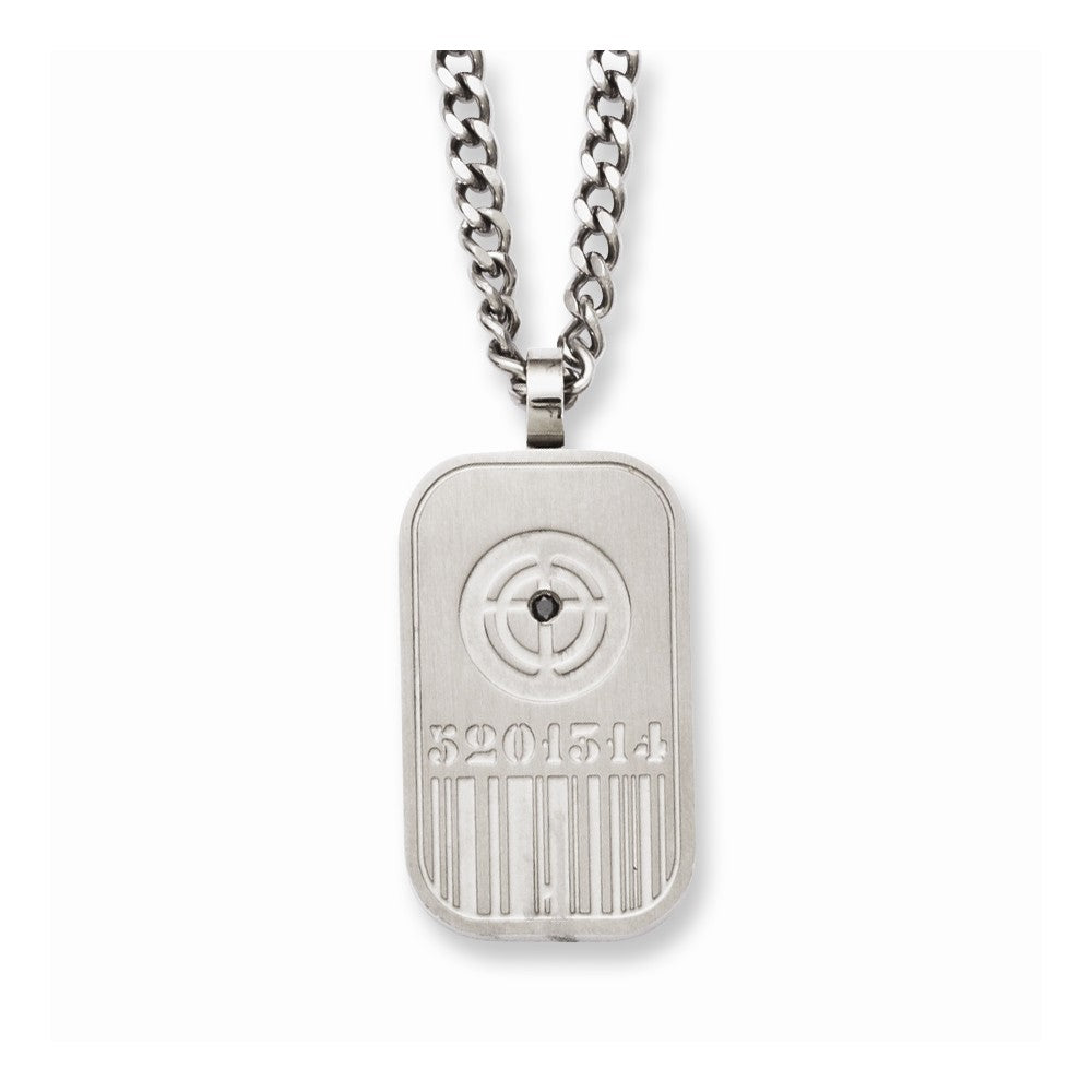 Stainless Steel Black Enamel Reversible Dog Tag Necklace 20in Elegant Polished