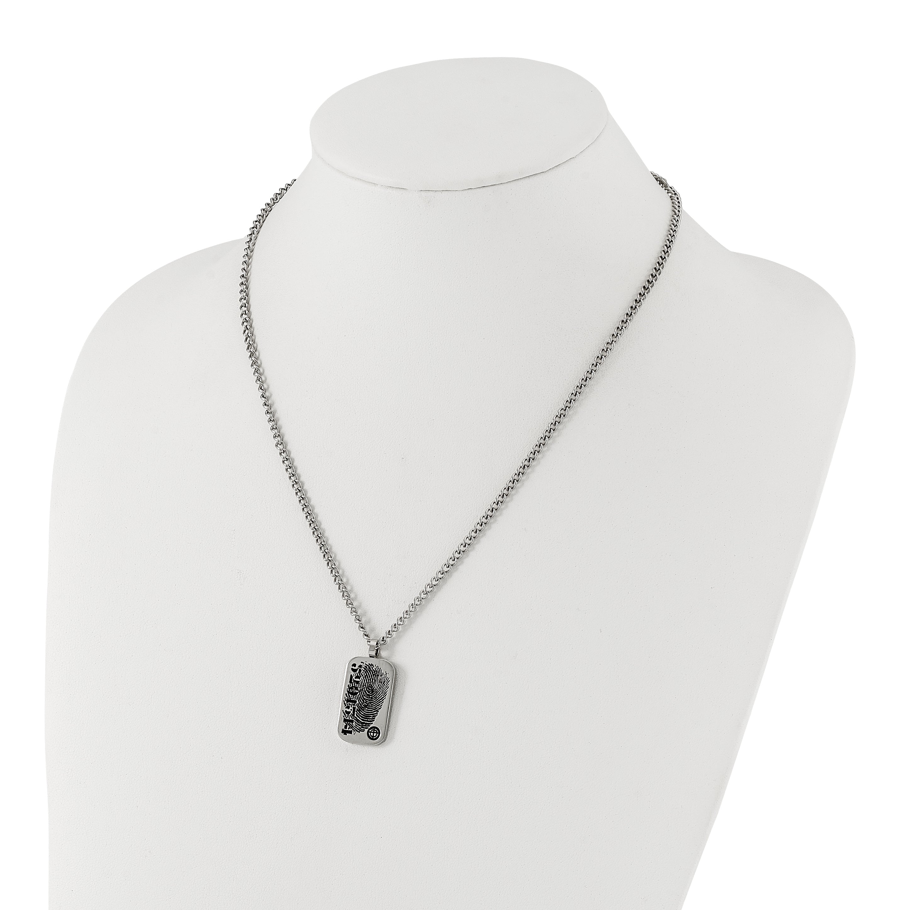 Stainless Steel & Black Enamel Reversible Black CZ Fingerprint Dog Tag w/ 2in ext Necklace Secondary image