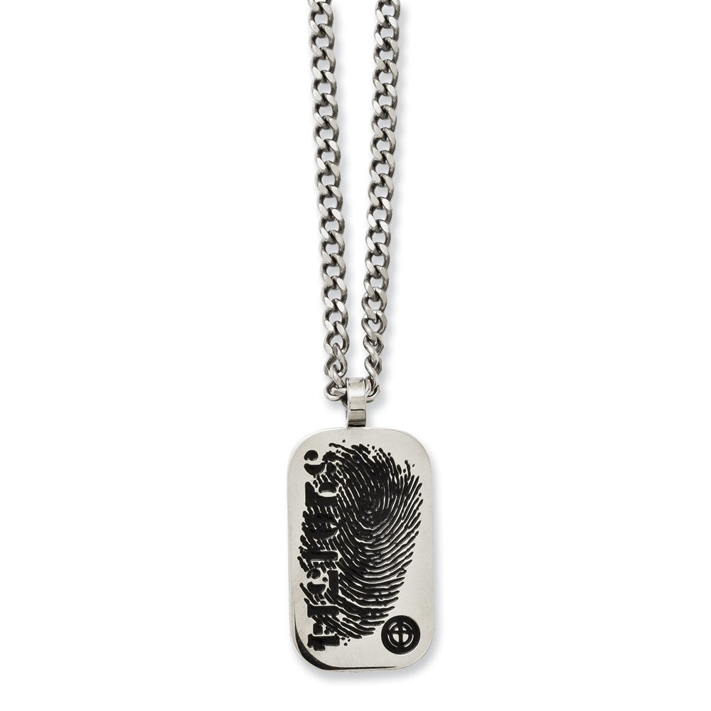 Stainless Steel Black Enamel Reversible Dog Tag Necklace 20in Elegant Polished