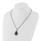Stainless Steel Polished & Antiqued Purple Cat's Eye Teardrop Necklace