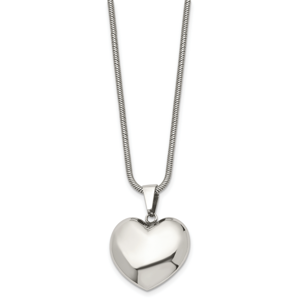 Stainless Steel Polished Heart Pendant Necklace for Women 20in