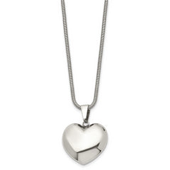 Stainless Steel Polished Hollow Puffed Heart 20in Necklace