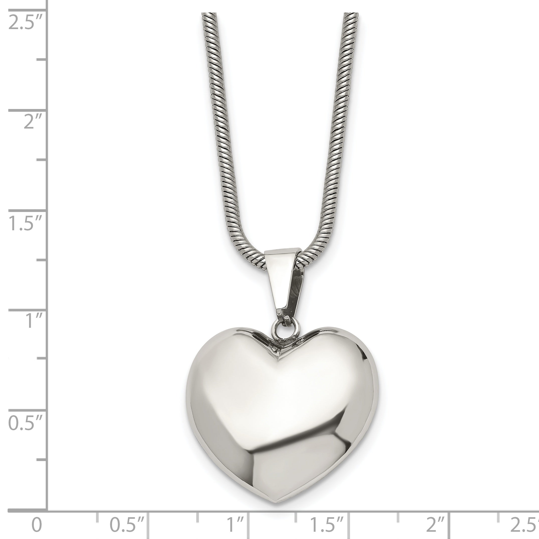 Stainless Steel Polished Hollow Puffed Heart 20in Necklace