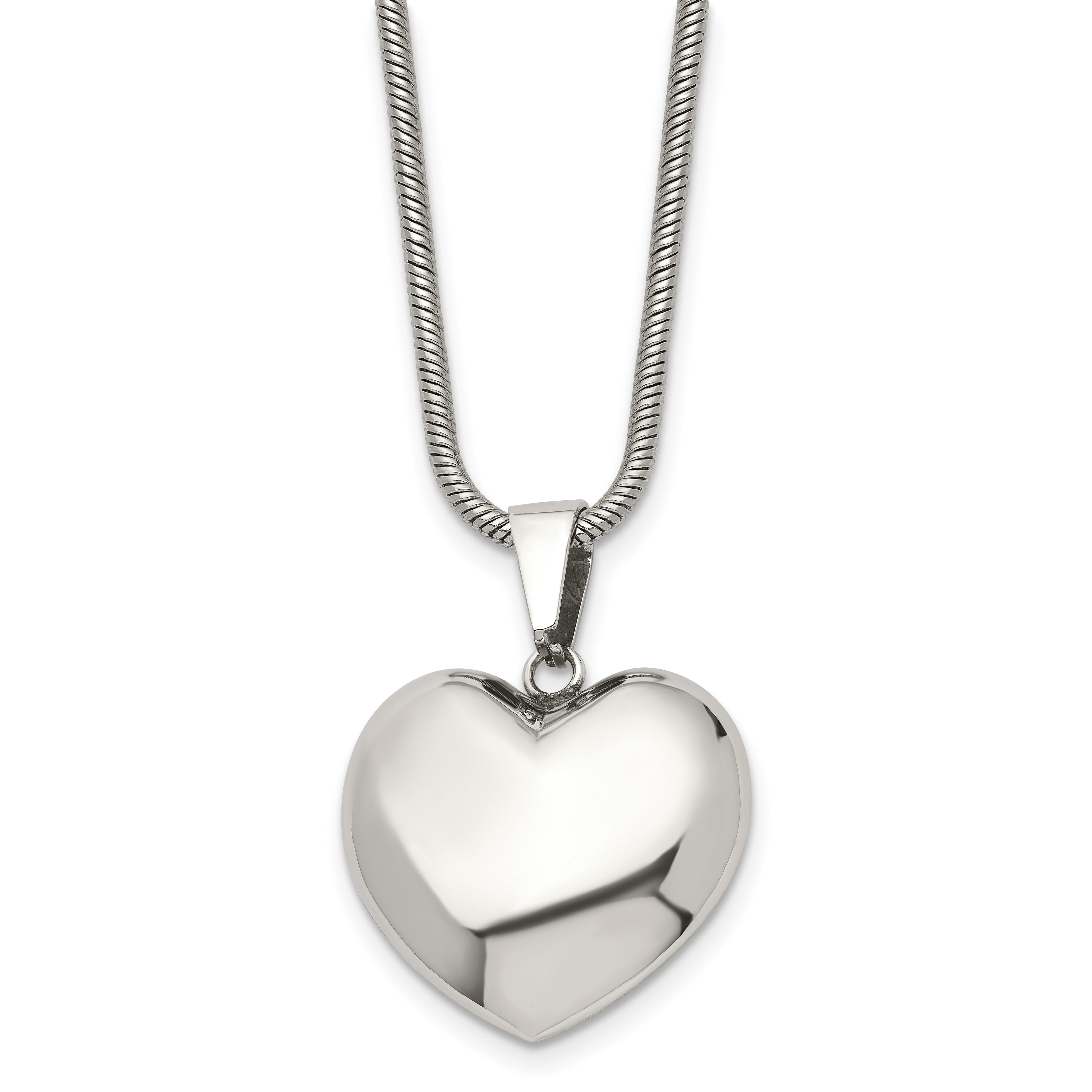 Stainless Steel Polished Hollow Puffed Heart 20in Necklace Main image