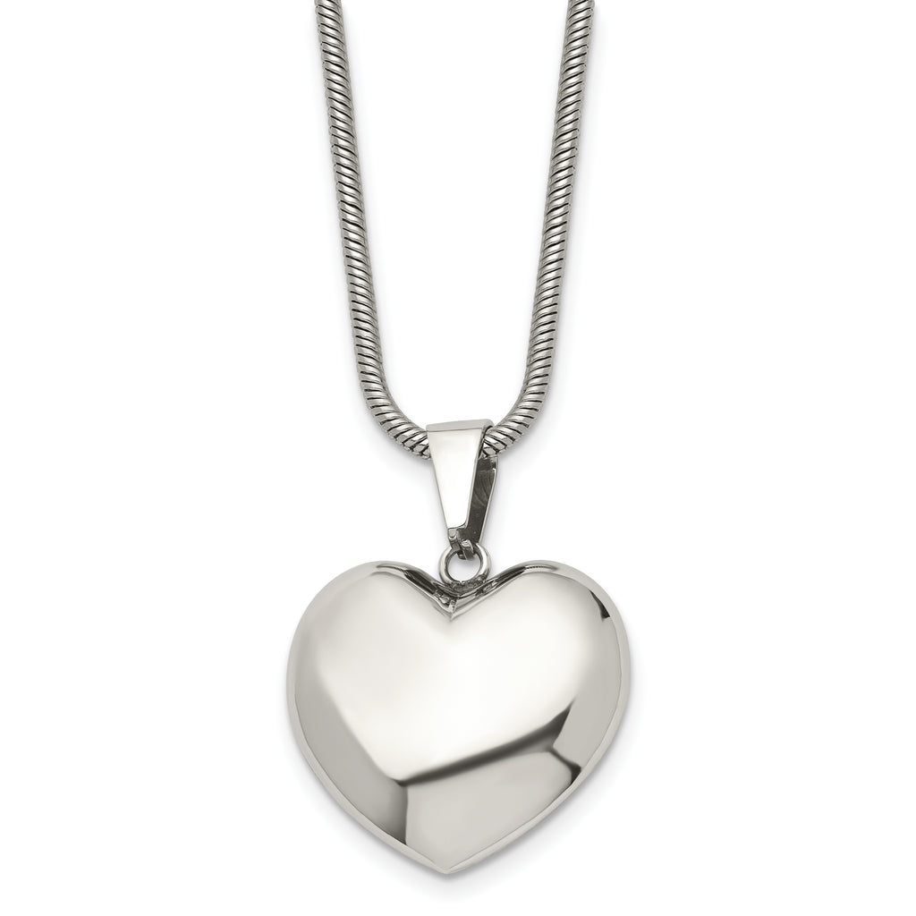 Stainless Steel Polished Hollow Puffed Heart 20in Necklace