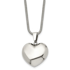 Stainless Steel Polished Hollow Puffed Heart 20in Necklace