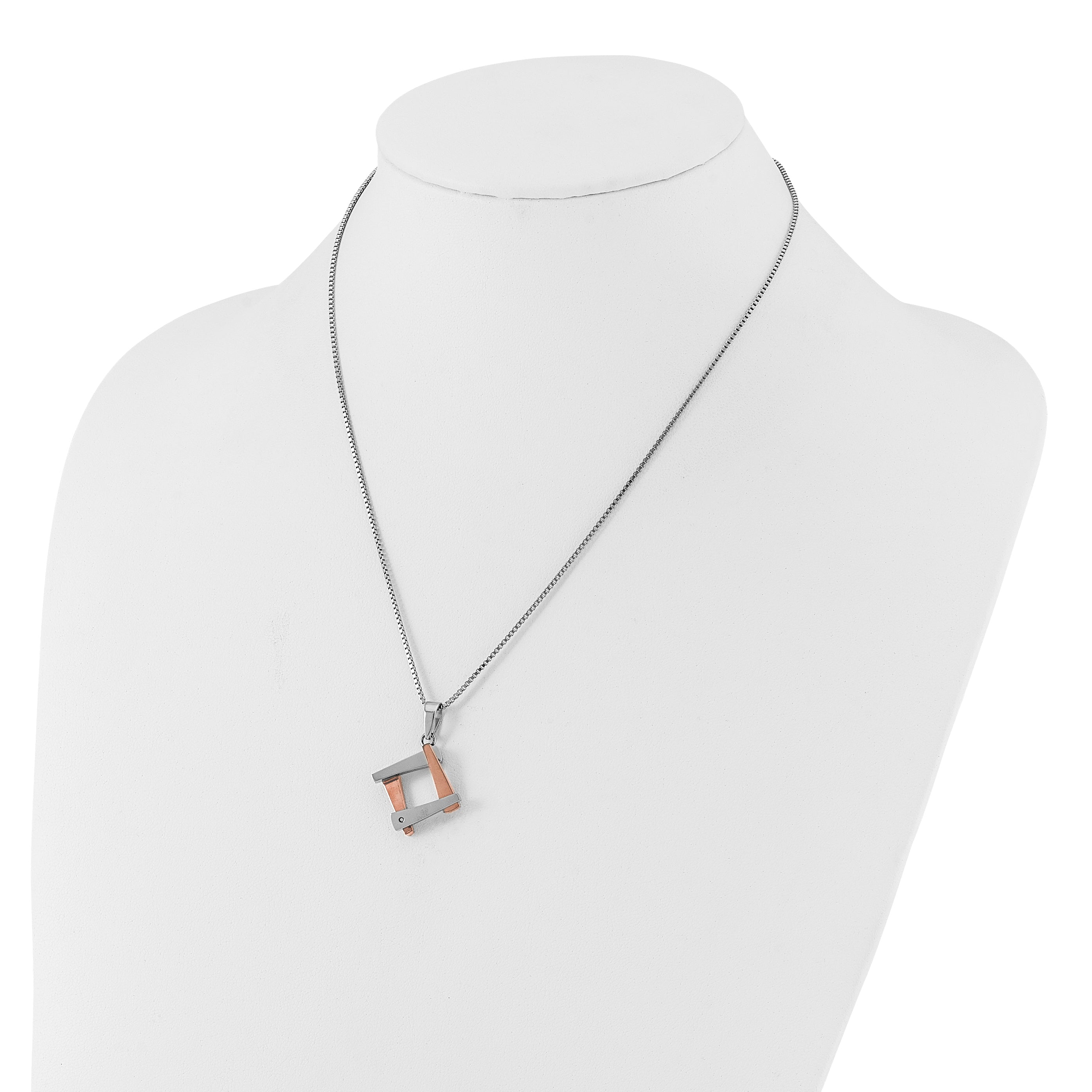 Rose-Tone CZ Square Pendant Necklace in Stainless Steel Secondary image