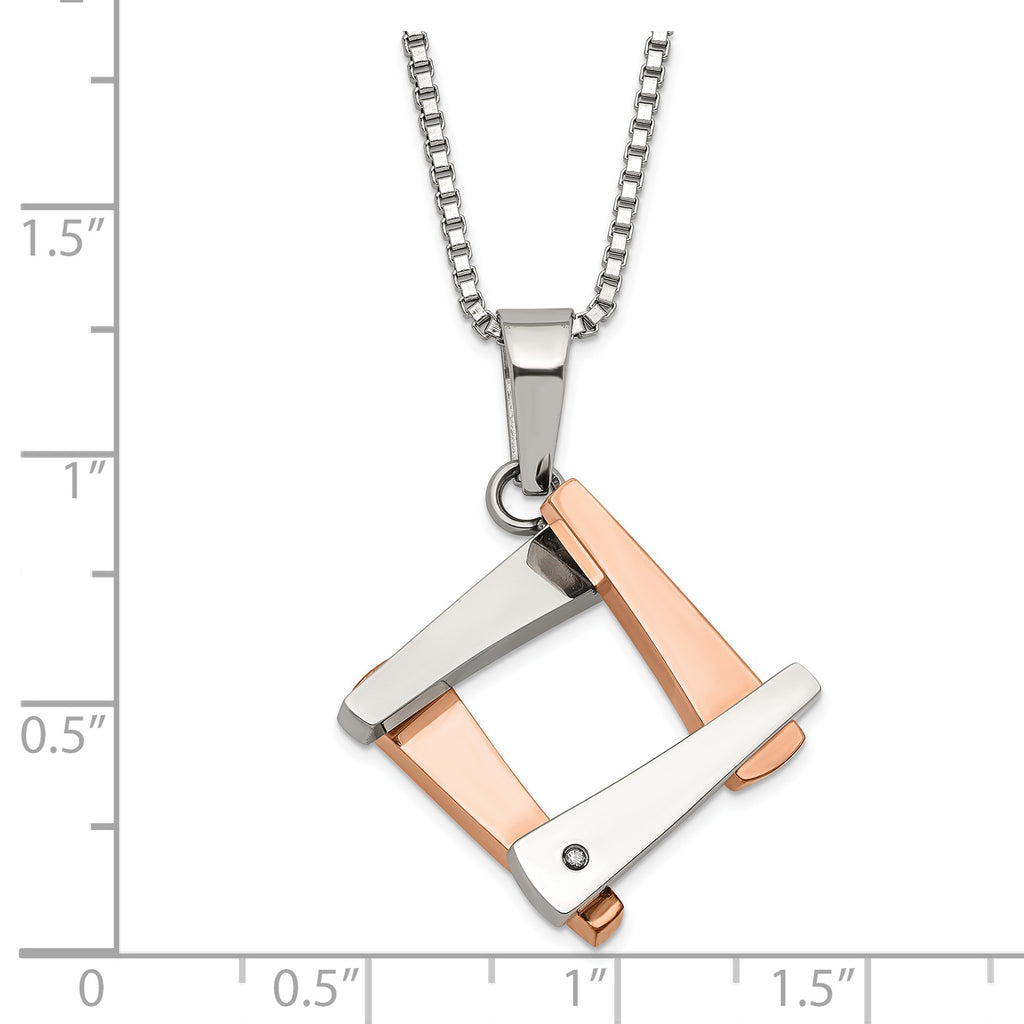 Rose-Tone CZ Square Pendant Necklace in Stainless Steel