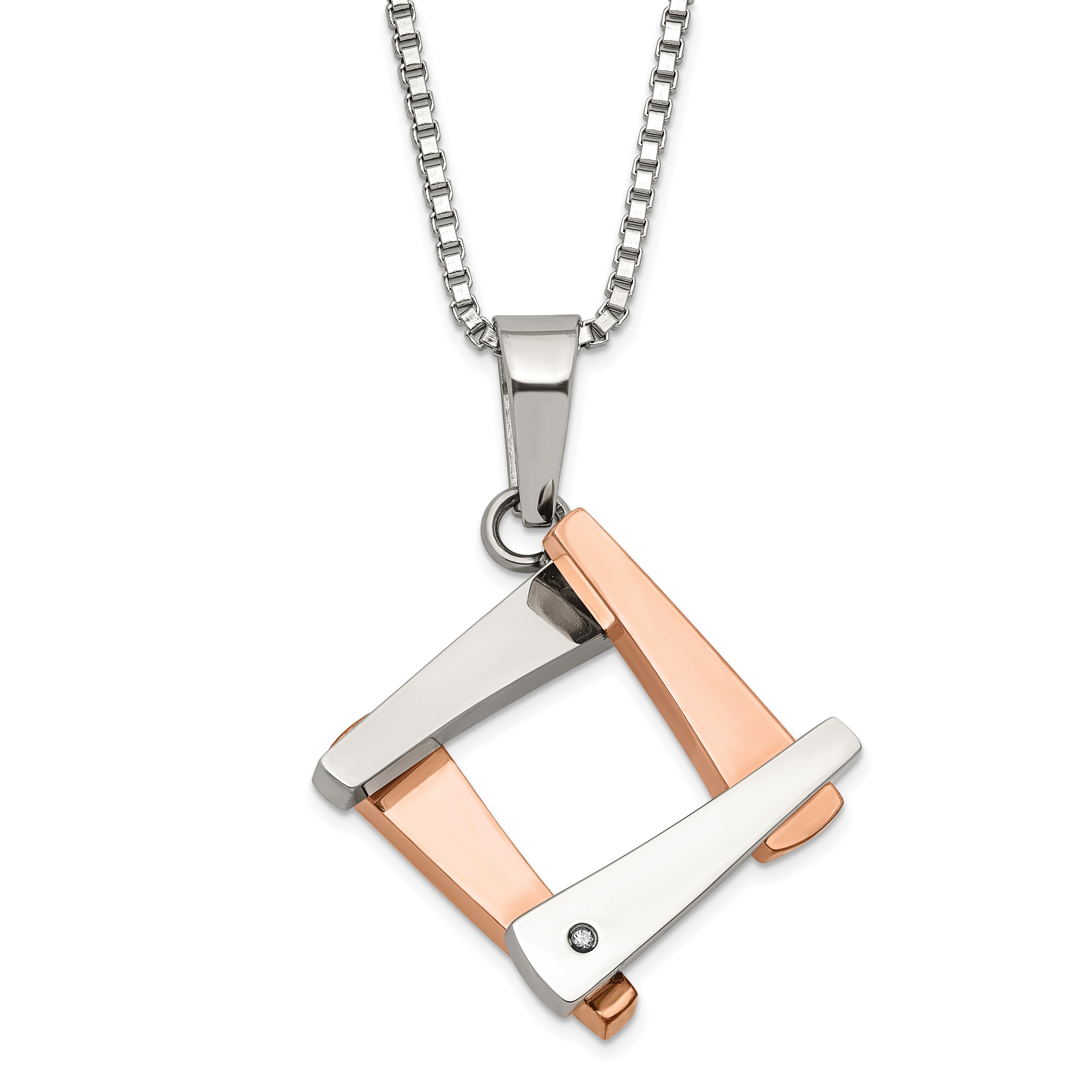 Stainless Steel & Rose IP-plated Polished Fancy CZ Square Necklace Main image