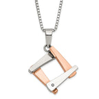 Stainless Steel & Rose IP-plated Polished Fancy CZ Square Necklace