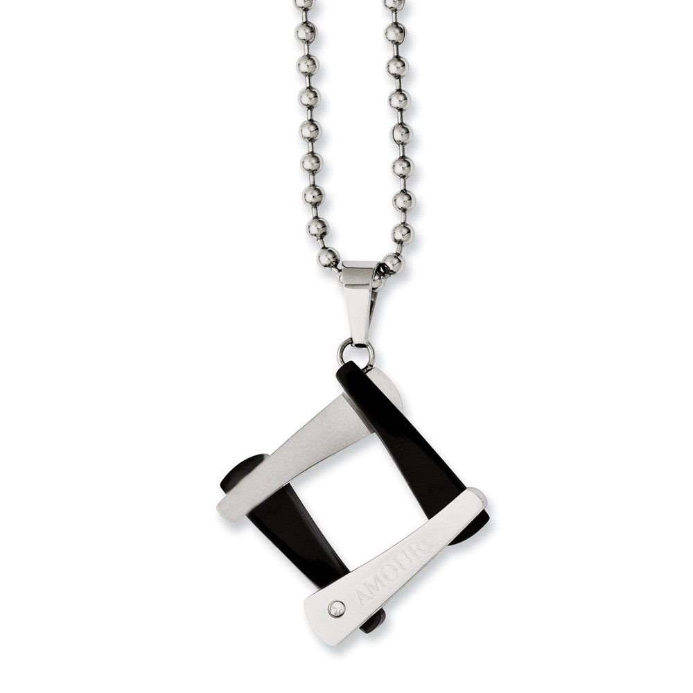 Sophia Jewelers Black IP-Plated Stainless Steel Necklace with CZ Charm