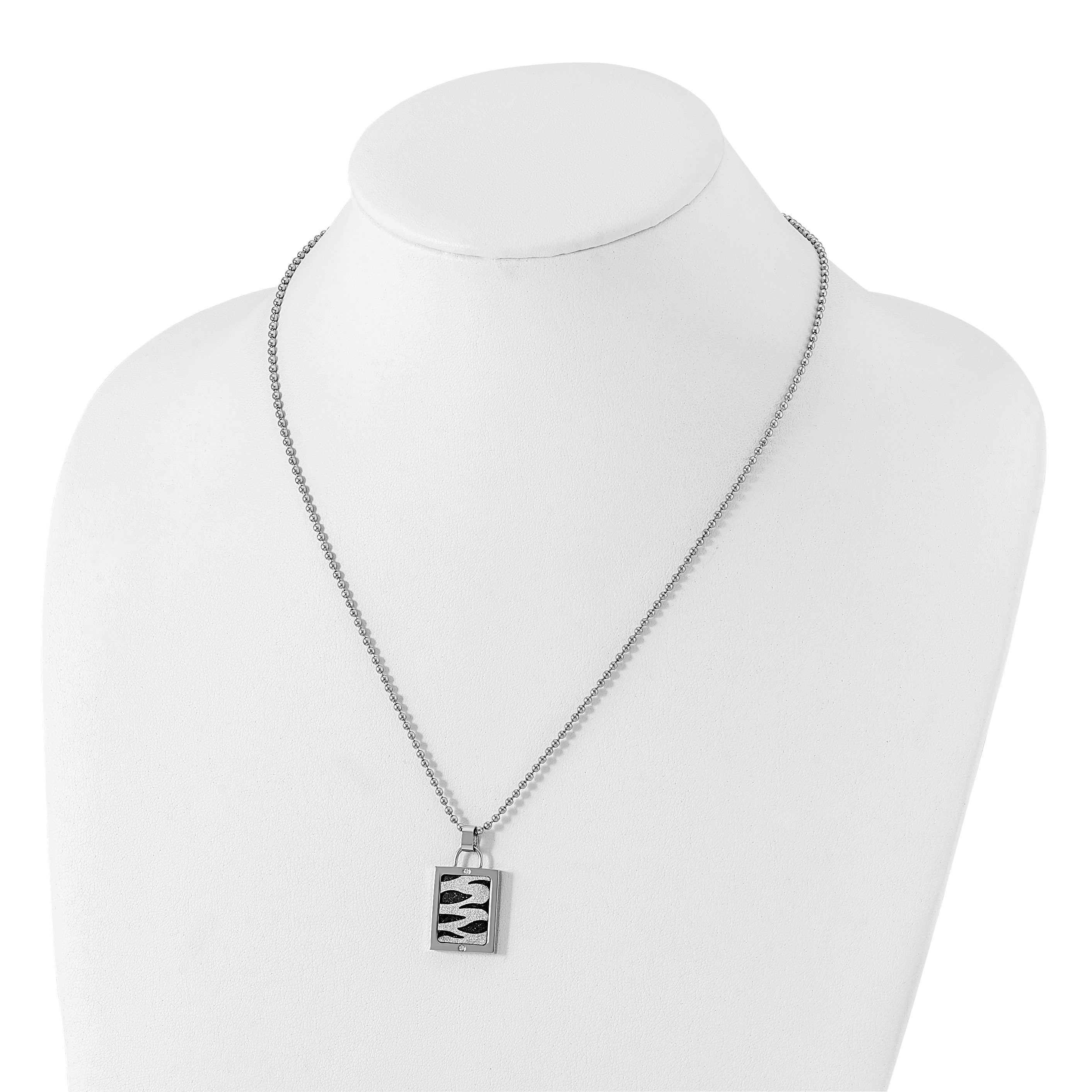 Laser-Cut CZ Dog Tag Necklace in Stainless Steel