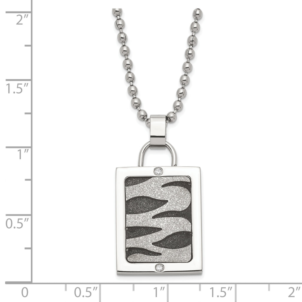 Laser-Cut CZ Dog Tag Necklace in Stainless Steel