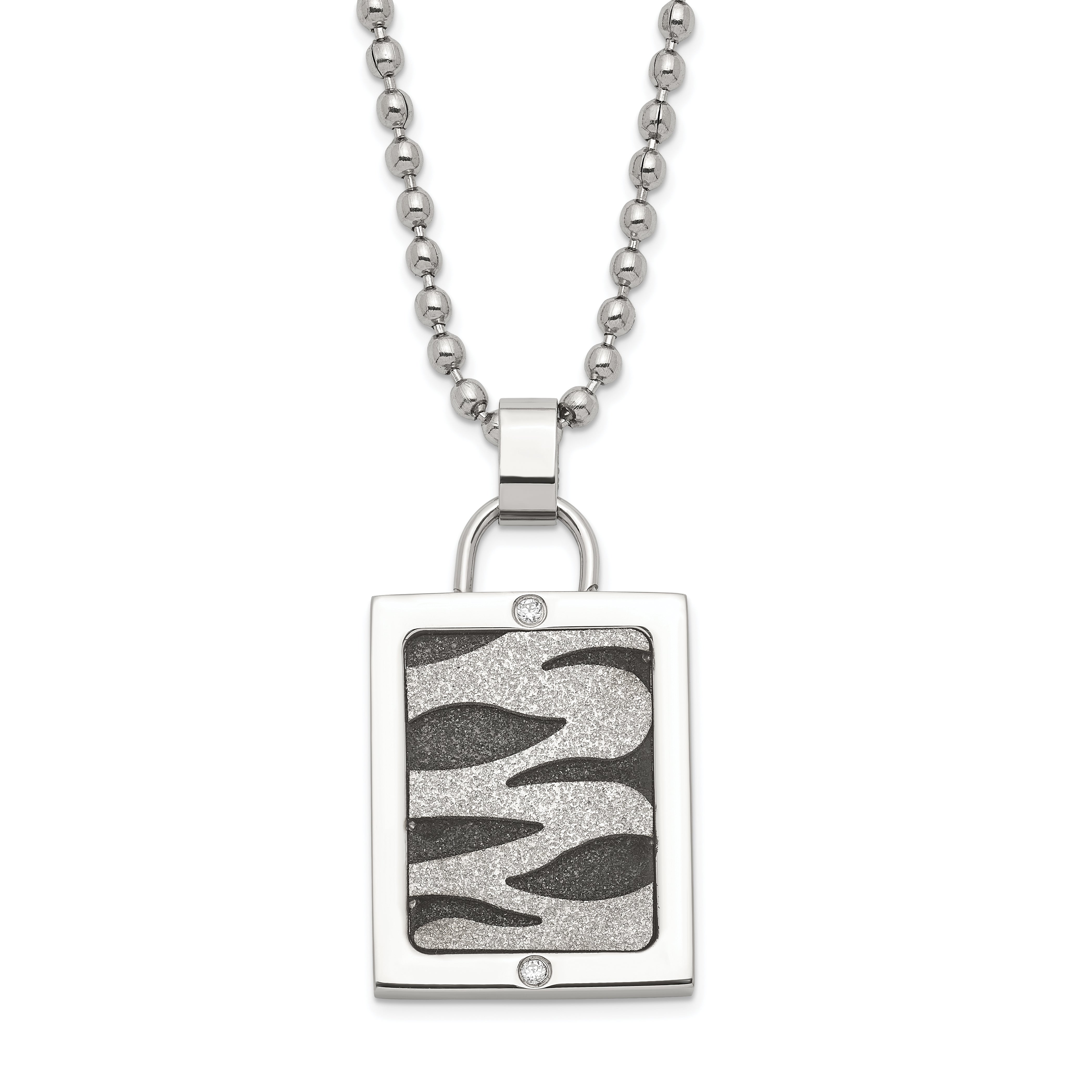Stainless Steel Laser Cut & Black IP-plated CZ Dog Tag Necklace Main image