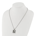 Lasercut CZ Dog Tag Necklace in Stainless Steel & Black
