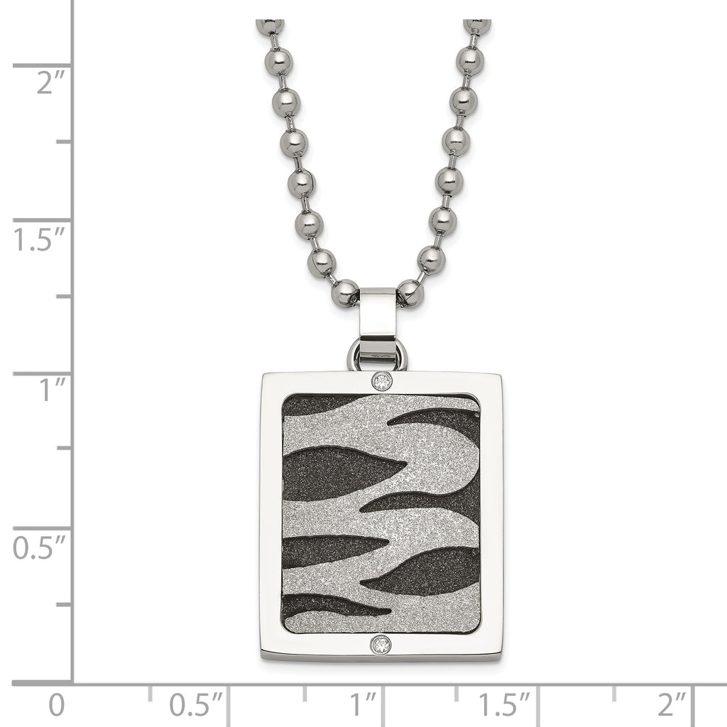 Lasercut CZ Dog Tag Necklace in Stainless Steel & Black