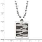 Lasercut CZ Dog Tag Necklace in Stainless Steel & Black