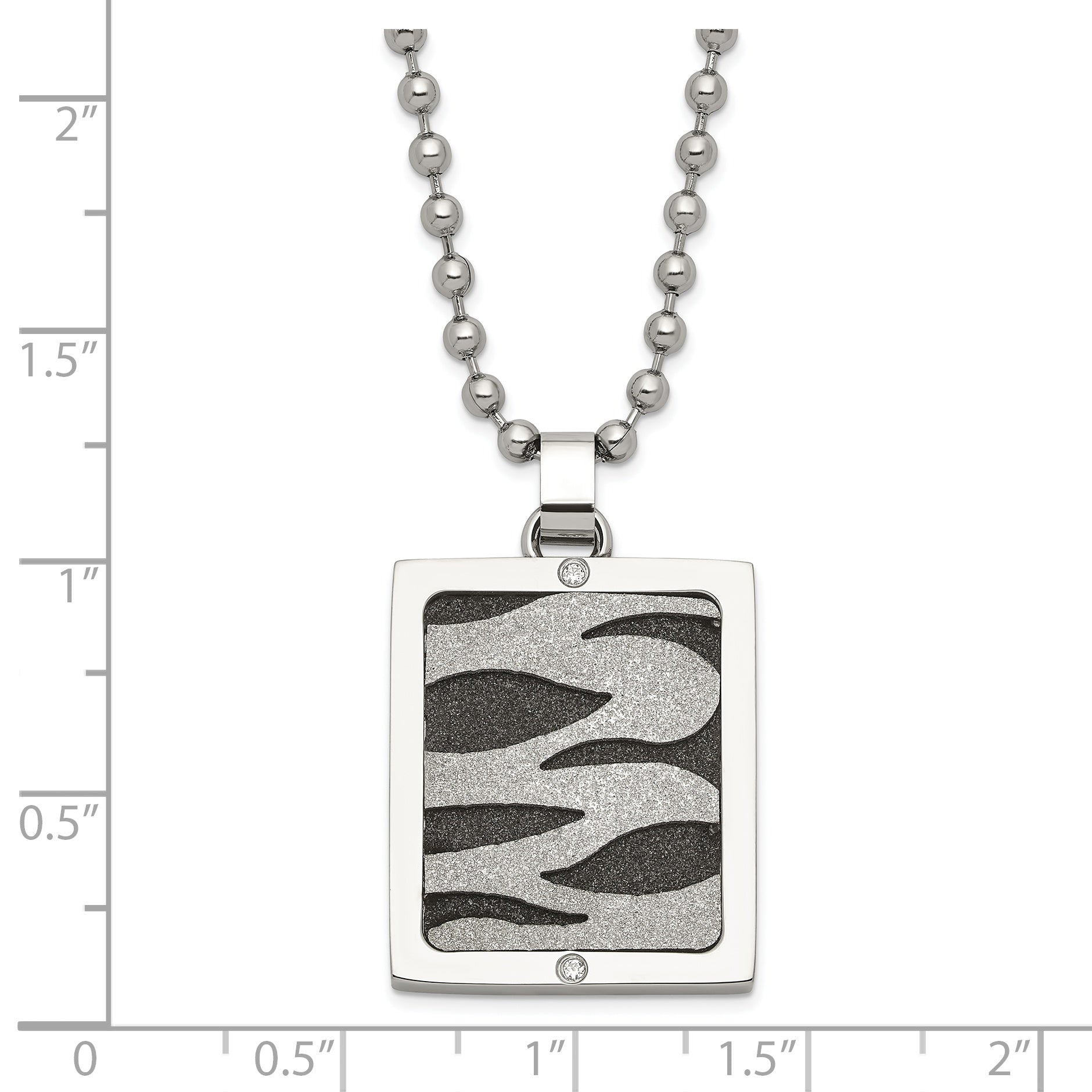 Lasercut CZ Dog Tag Necklace in Stainless Steel & Black