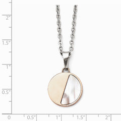 Stainless Steel Pink IP-plated with Mother of Pearl Pendant Necklace