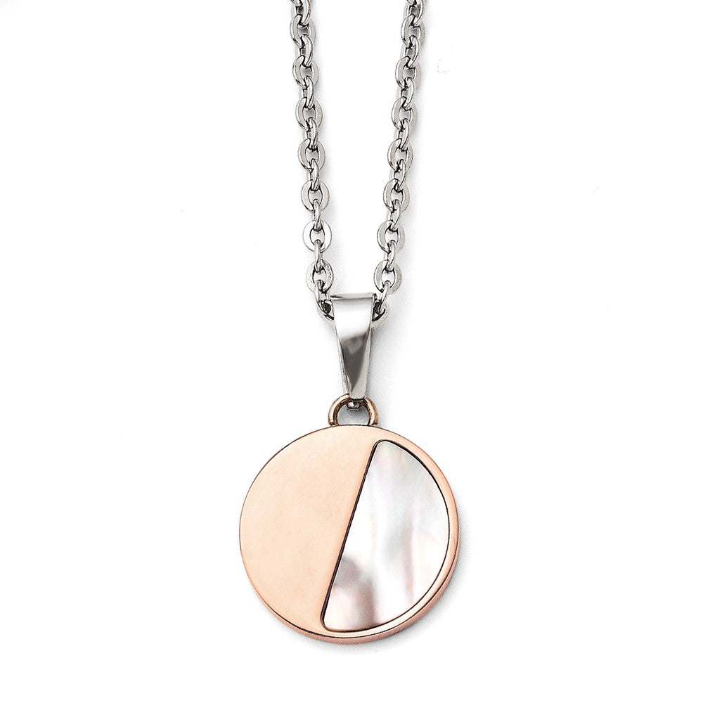 Stainless Steel Pink IP-plated with Mother of Pearl Pendant Necklace