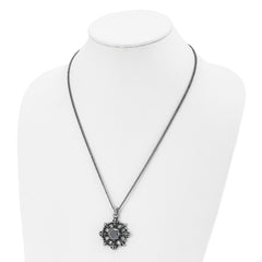 Stainless Steel Men's Necklace with Black CZ Skulls & Fleur de Lis