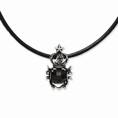 Antiqued Stainless Steel Crown Necklace with Black Glass Pendant