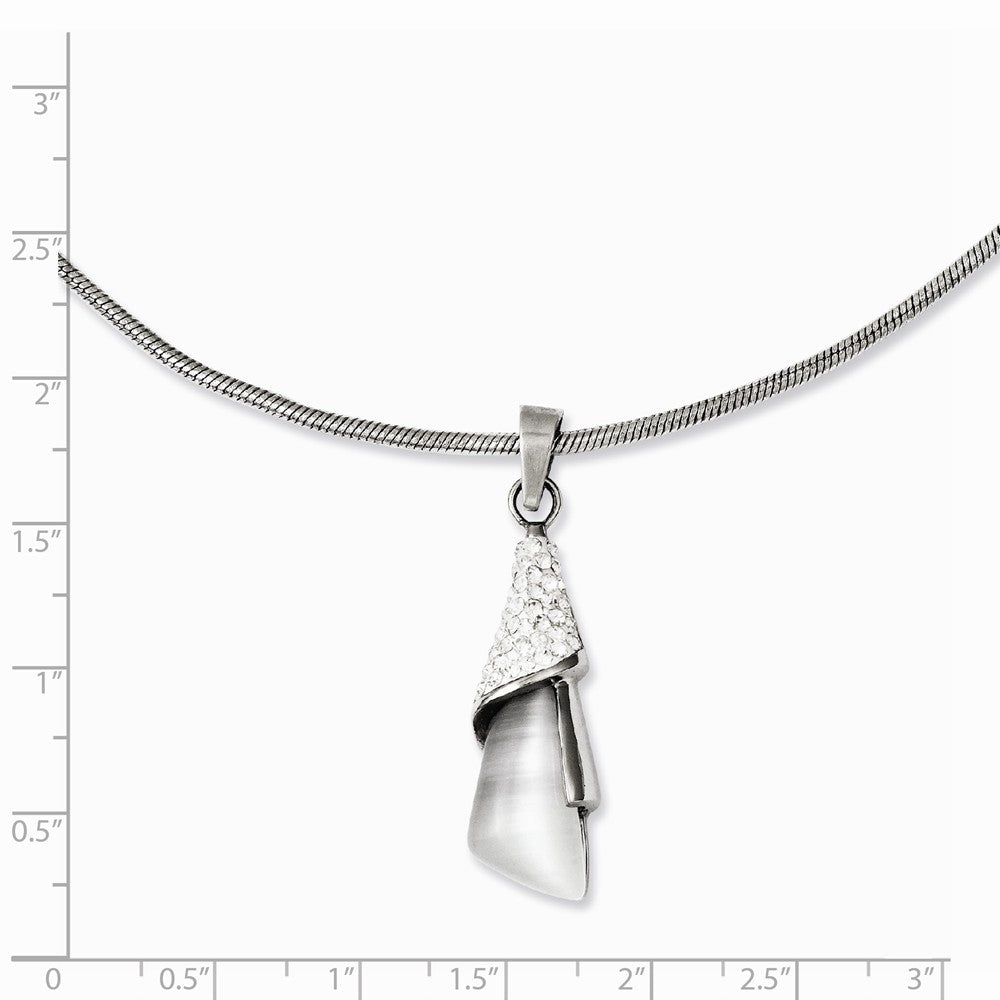 Stainless Steel White Cat's Eye & CZ 20in Necklace