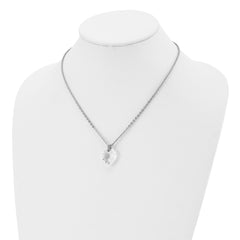 Stainless Steel Polished Crystal Heart w/CZ 18in Necklace