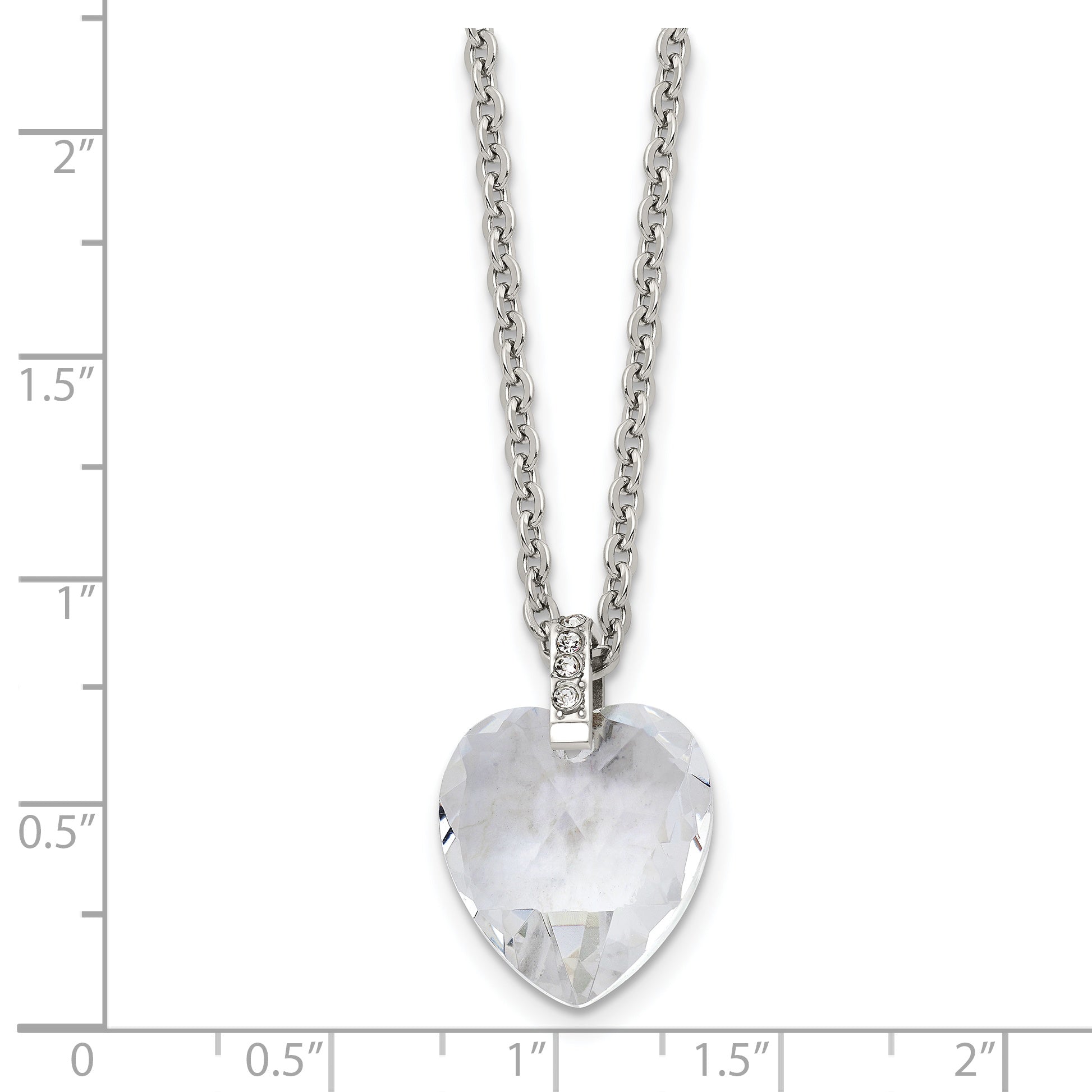 Stainless Steel Polished Crystal Heart w/CZ 18in Necklace
