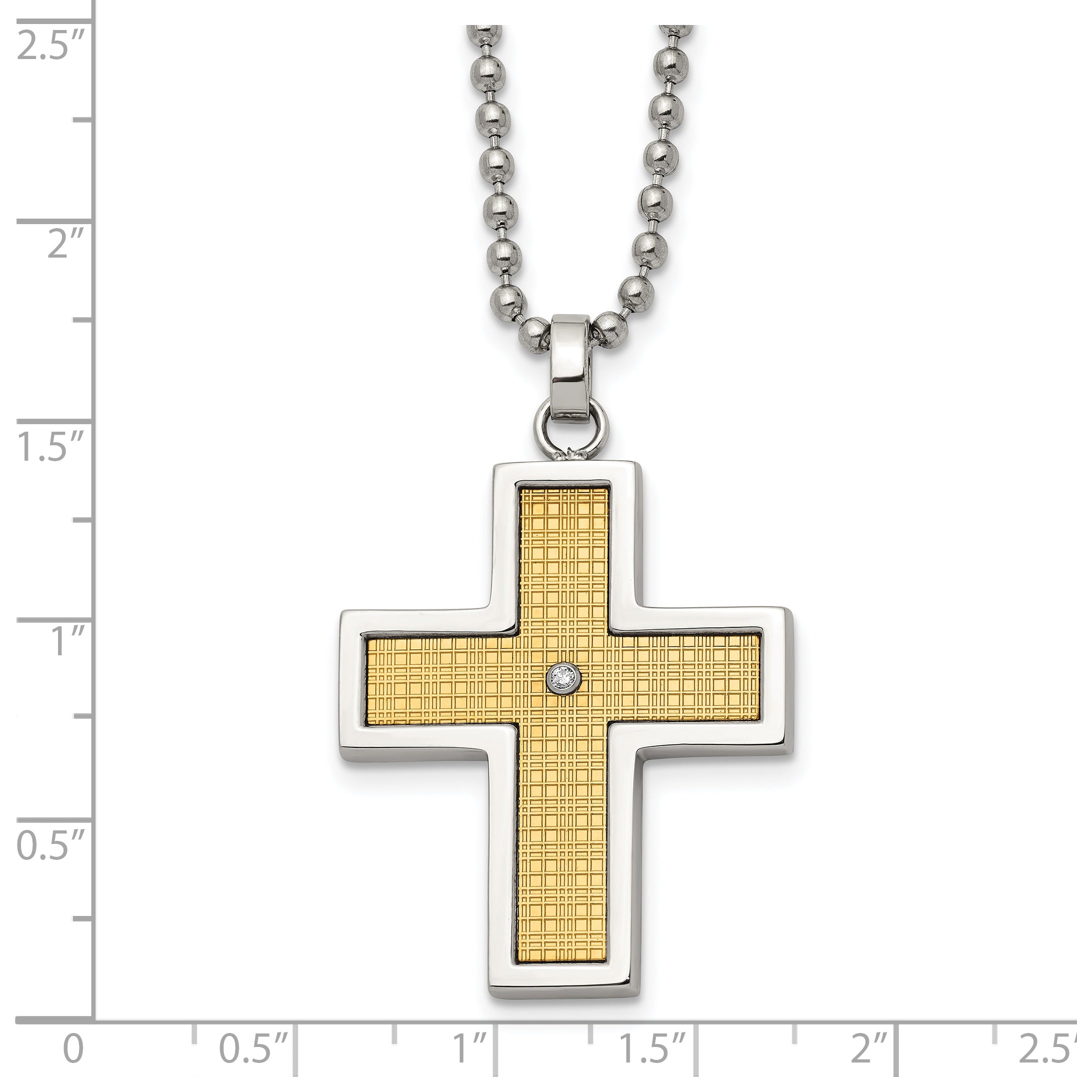 Chisel Stainless Steel Polished with 14k Gold Accent .01 carat Diamond Cross Pendant on a 22 inch Ball Chain Necklace