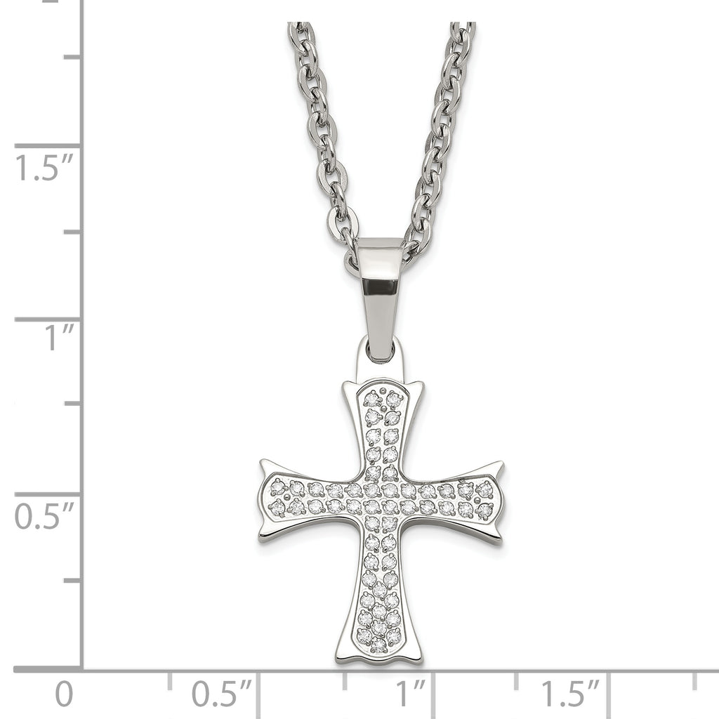 CZ Cross Necklace in Stainless Steel