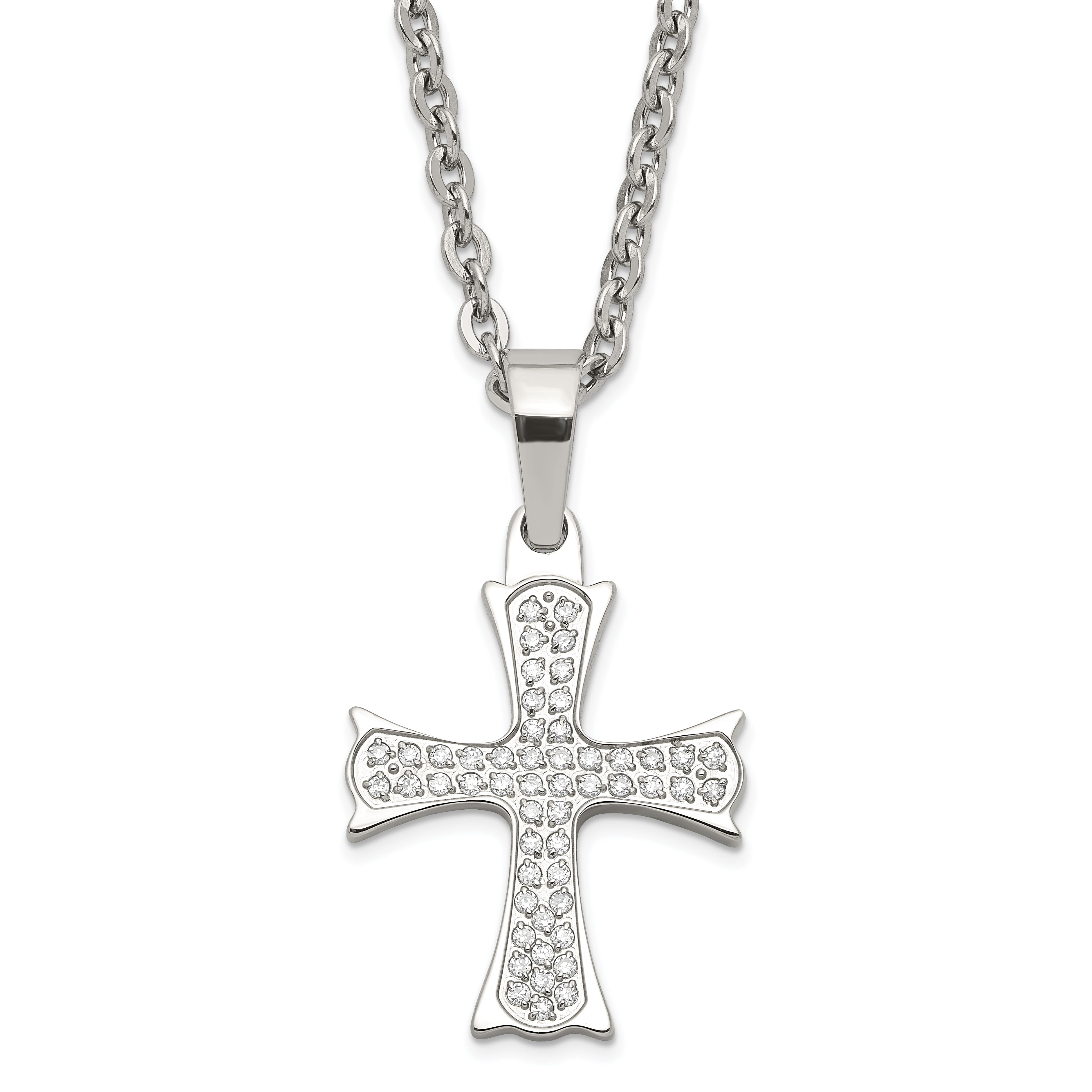 Stainless Steel Polished CZ Cross Necklace Main image