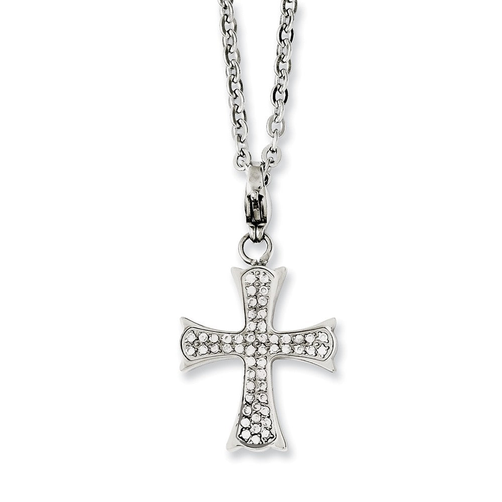 Sophia Jewelers Polished Stainless Steel Cross Necklace with CZ Elegance - 18