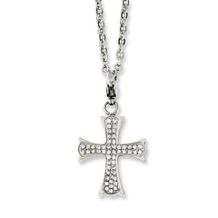 Sophia Jewelers Polished Stainless Steel Cross Necklace with CZ Elegance - 18