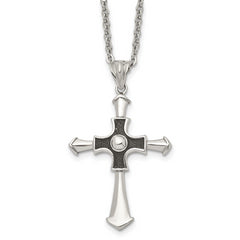 Stainless Steel Antiqued and Polished Cross 22in Necklace