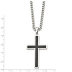 Stainless Steel Cross Pendant with Polished Black Carbon Fiber Inlay Necklace