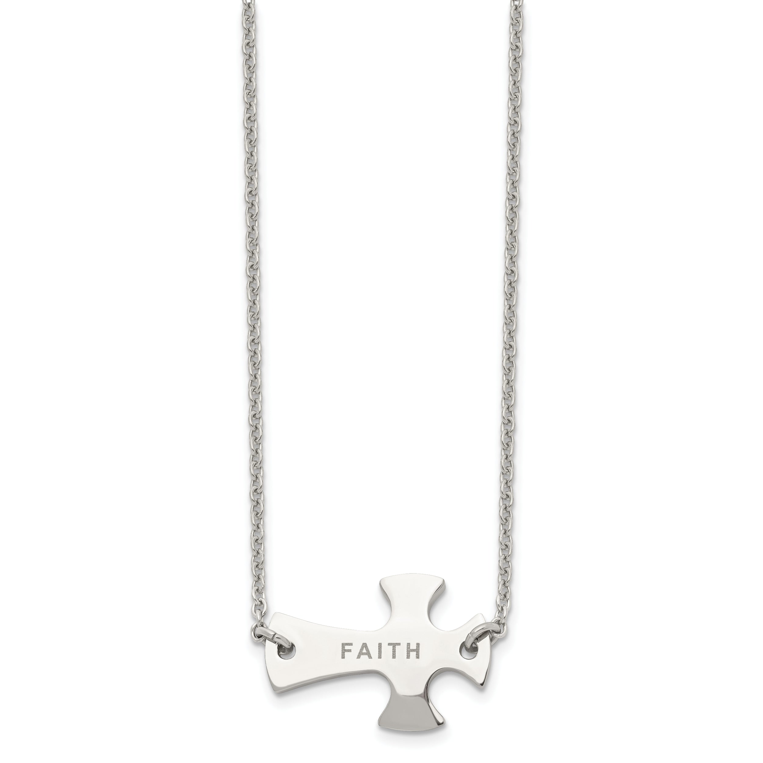 Sophia Jewelers Unisex Polished Stainless Steel Sideways Cross Necklace