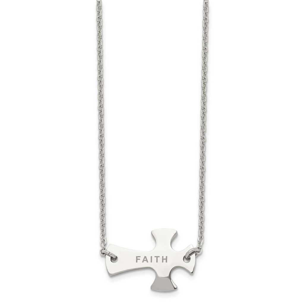 Sophia Jewelers Unisex Polished Stainless Steel Sideways Cross Necklace