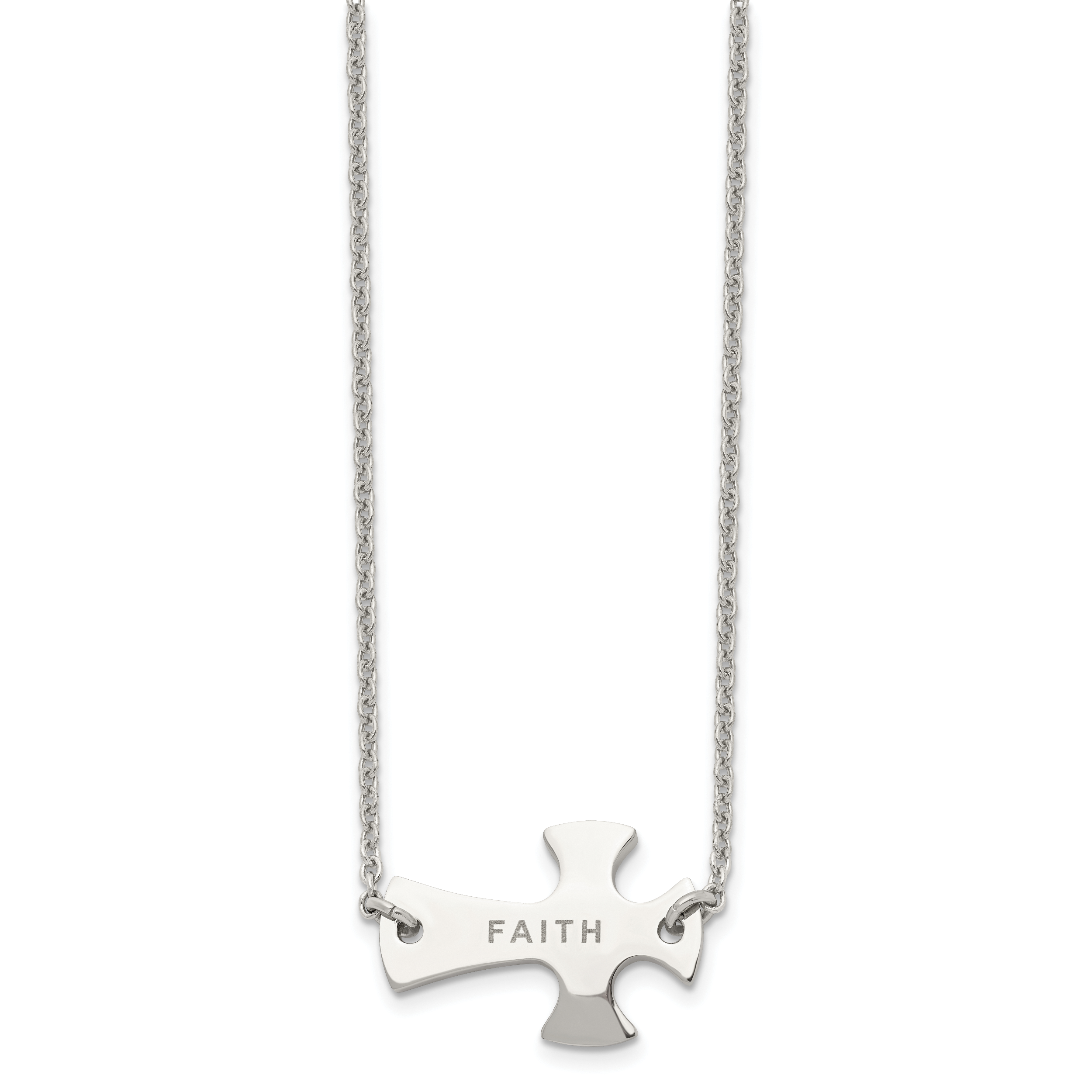 Sophia Jewelers Unisex Polished Stainless Steel Sideways Cross Necklace