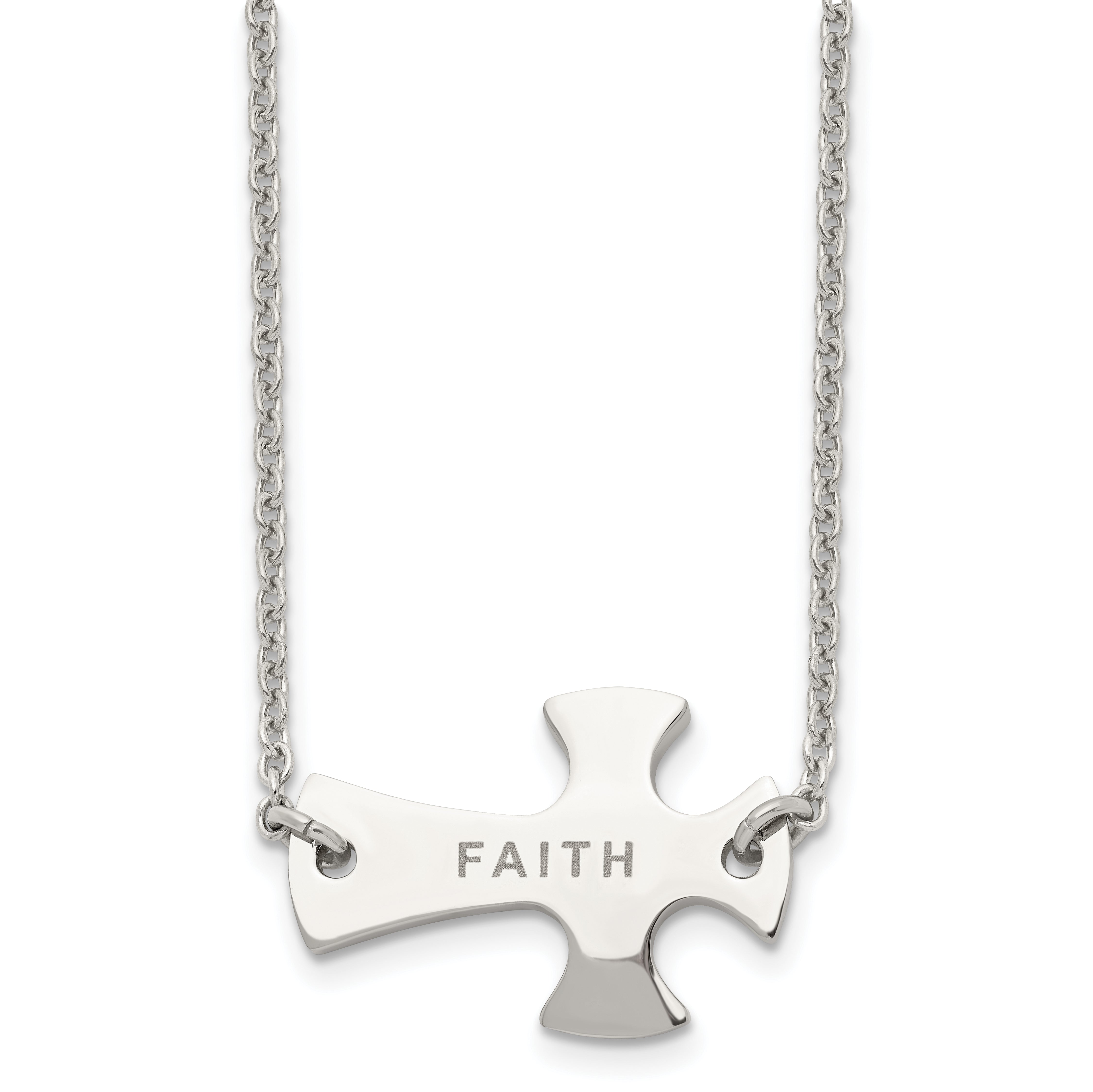 Chisel Stainless Steel Polished FAITH Sideways Cross on a 19 inch Cable Chain Necklace Main image