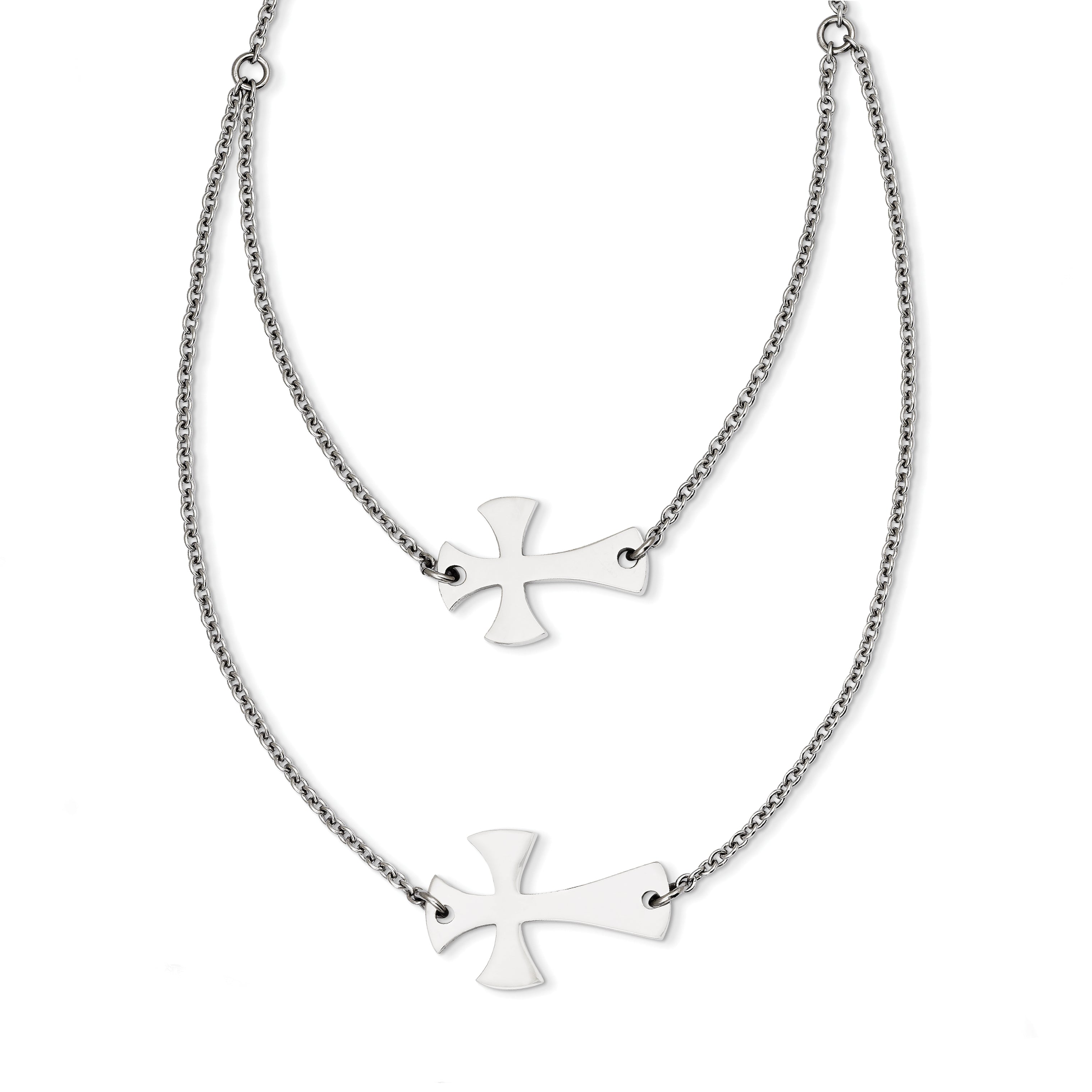 Stainless Steel Double Sideways Cross Layered Necklace Main image