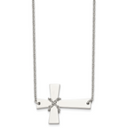Sideways Cross Necklace in Stainless Steel, 21 in