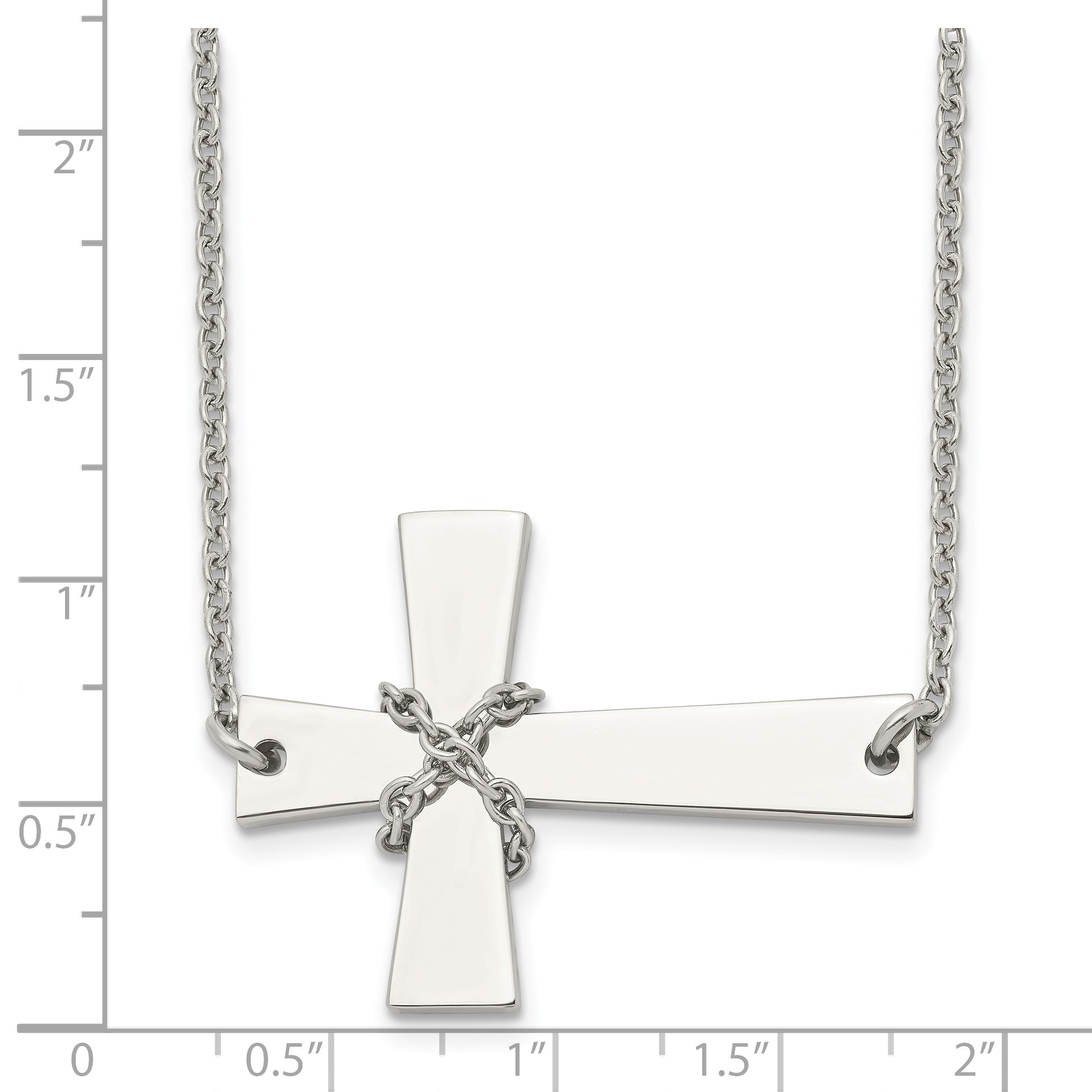 Chisel Stainless Steel Unisex Necklace with Polished Sideways Cross Pendant