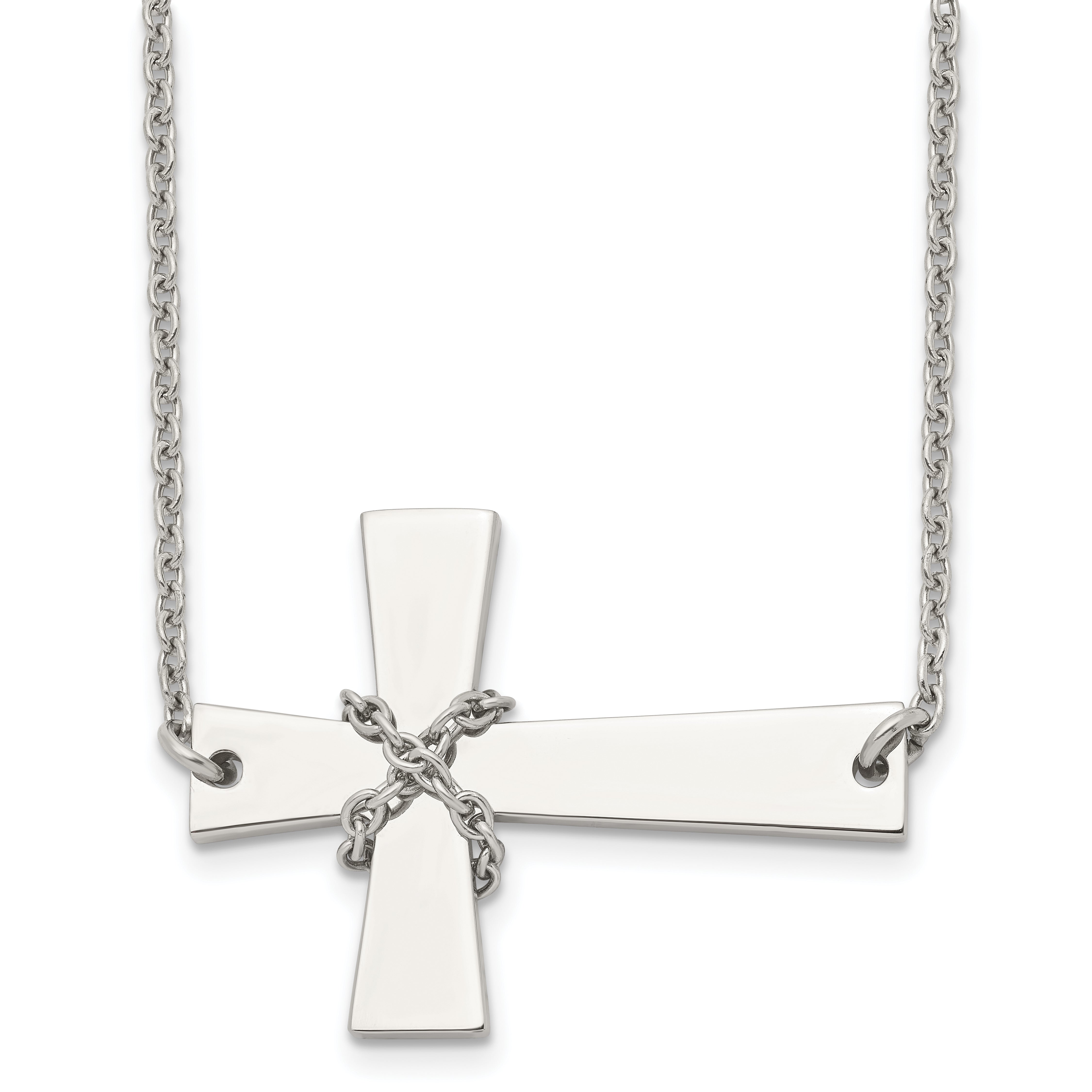 Chisel Stainless Steel Polished Sideways Cross with Chain on a 21 inch Cable Chain Necklace Main image