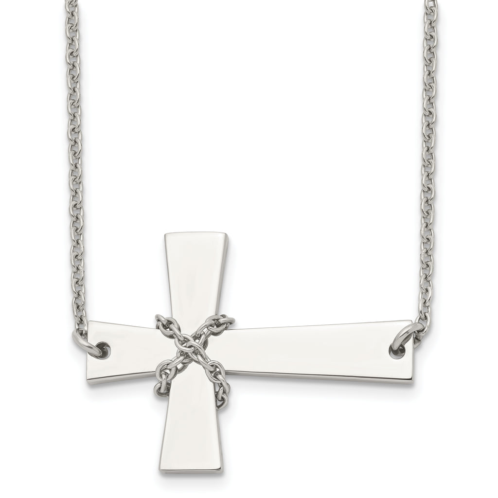 Chisel Stainless Steel Polished Sideways Cross with Chain on a 21 inch Cable Chain Necklace