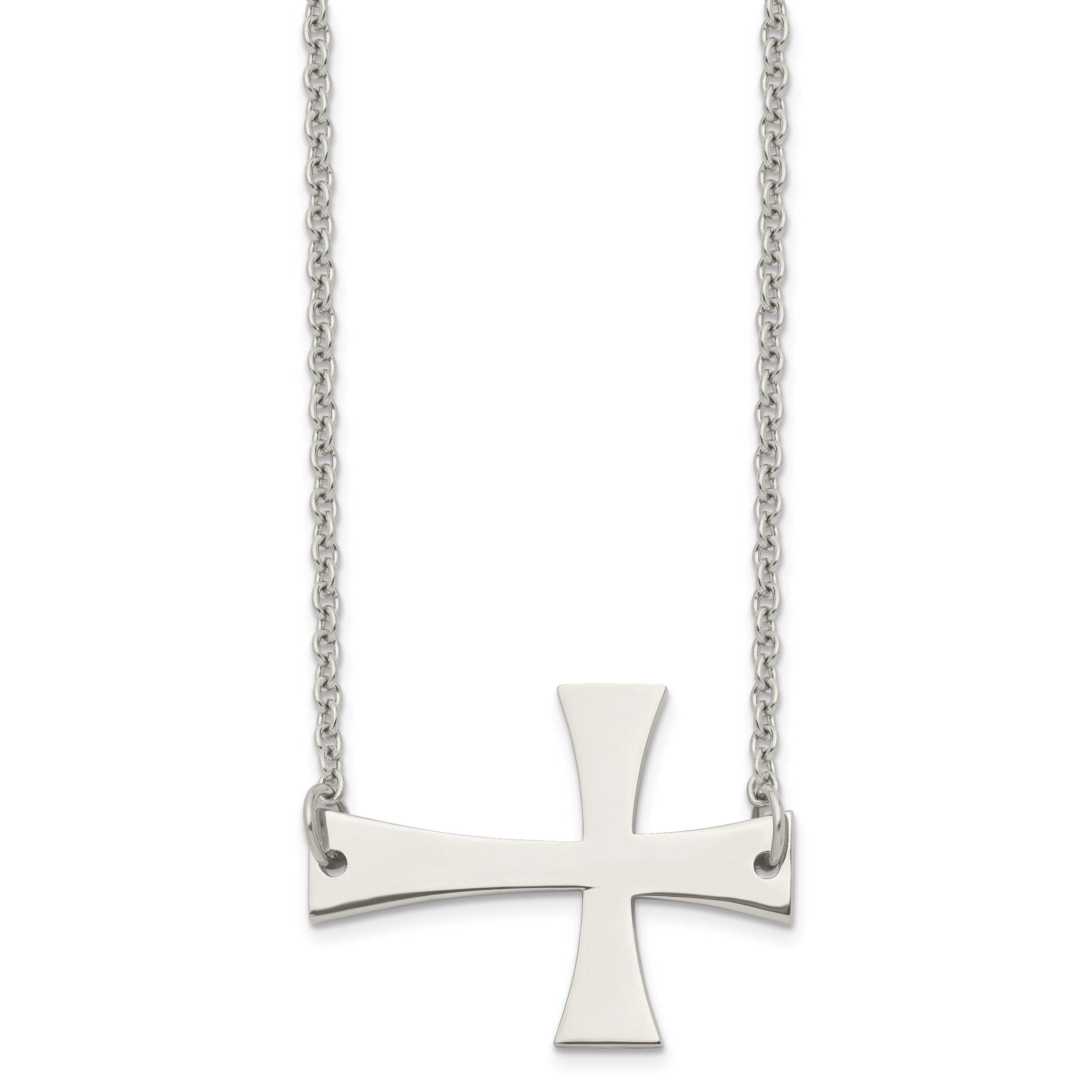 Stainless Steel Unisex Necklace with Polished Sideways Cross Pendant