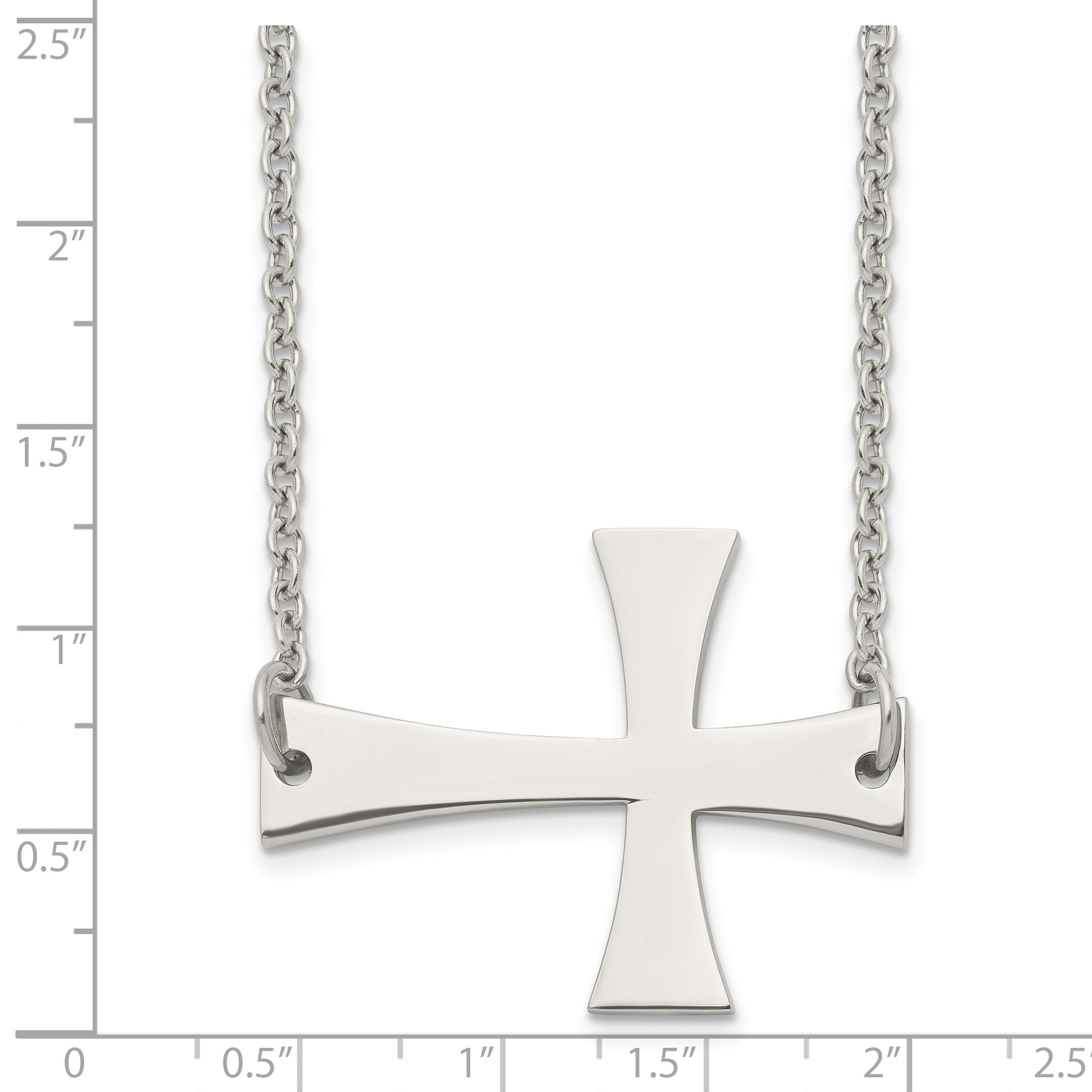 Stainless Steel Unisex Necklace with Polished Sideways Cross Pendant