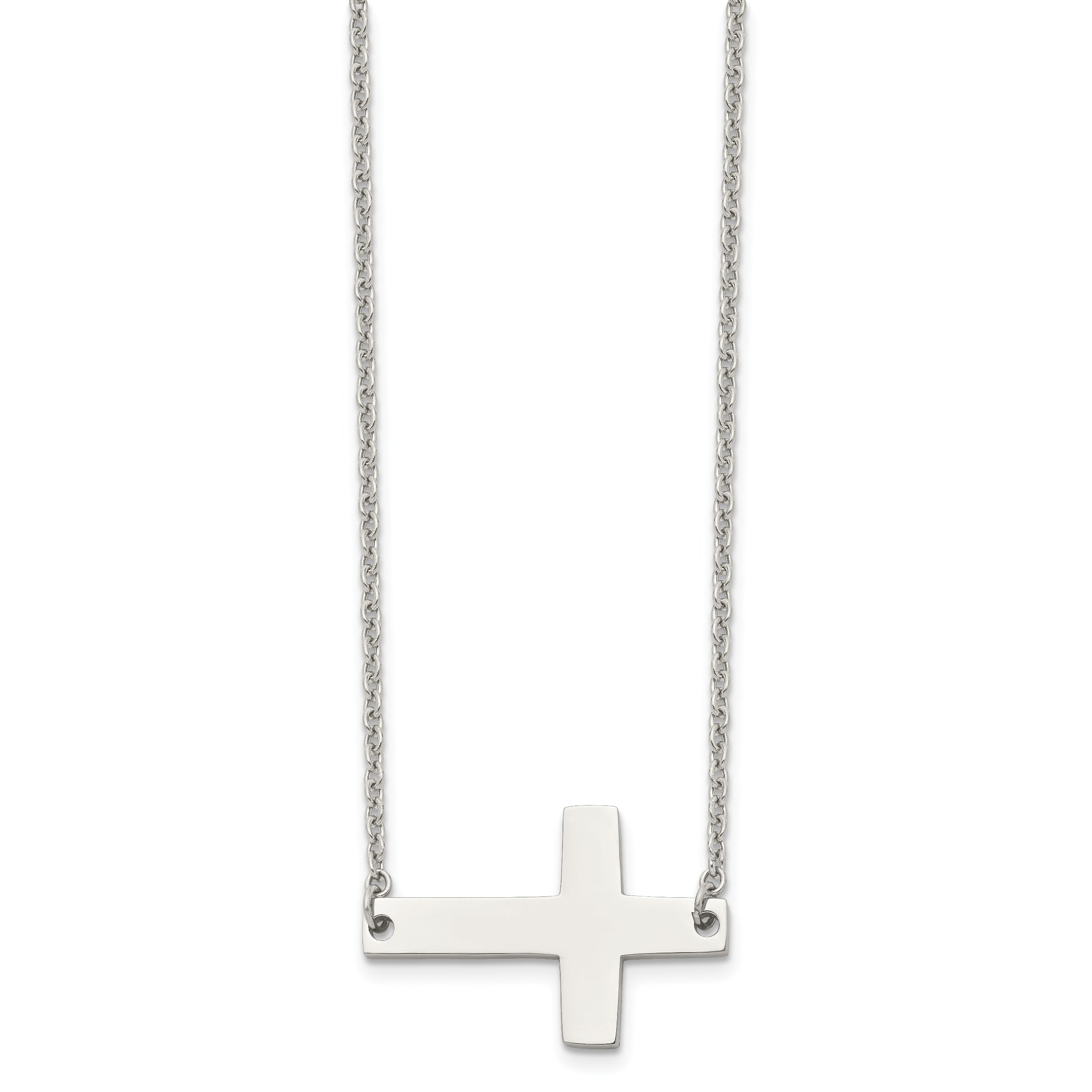 Chisel Stainless Steel Unisex Sideways Cross Necklace Polished Finish