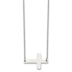 Chisel Stainless Steel Unisex Sideways Cross Necklace Polished Finish