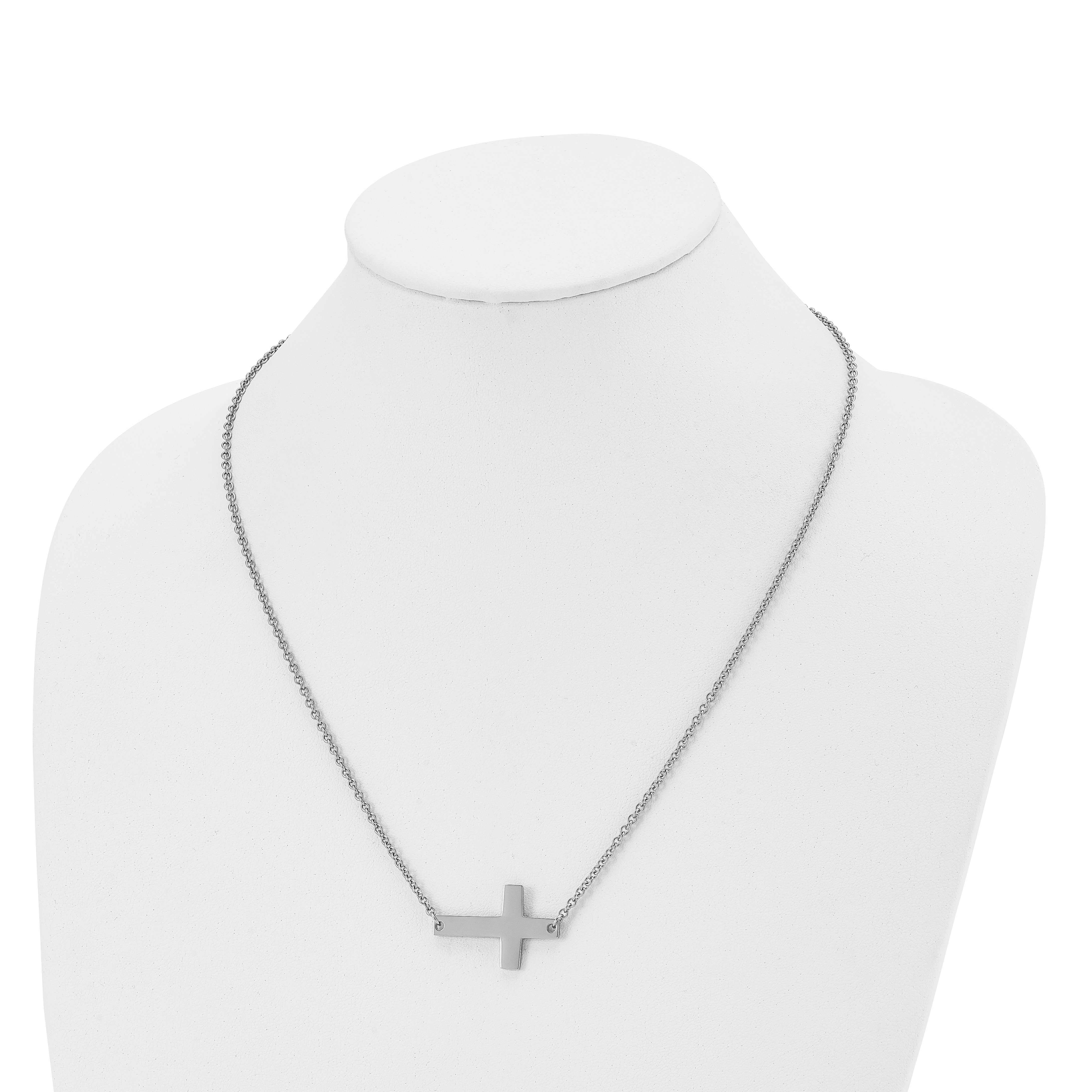 Chisel Stainless Steel Unisex Sideways Cross Necklace Polished Finish